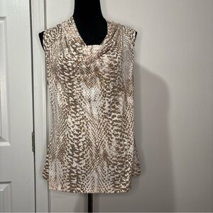 Tahari Tan/White Sleeveless Blouse - Size Medium